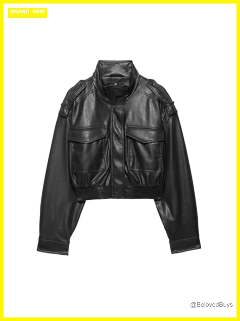 Women's Cropped Faux Leather Jacket Motorcycle Bomber Zip Up Long Sleeve